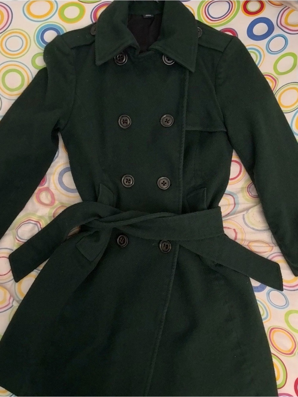 GAP Hunter Emerald Deep Green Wool Winter Double Breasted Trench Coat